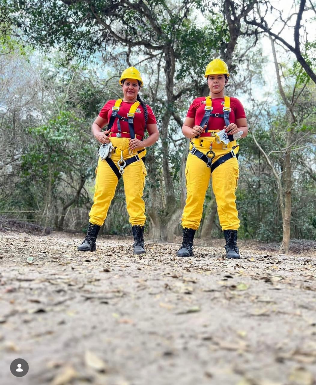 Brigadistas em treinamento com equipamento